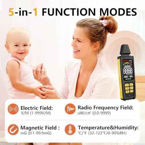 EMF Detector, MESTEK 5 in 1 EMF Meter Radiation Detector, Electric Field, Radio Frequency Field Temperature, Magnetic Field Strength Meter, Rechargeable EMF Reader Home EMF Detection and Ghost Hunting