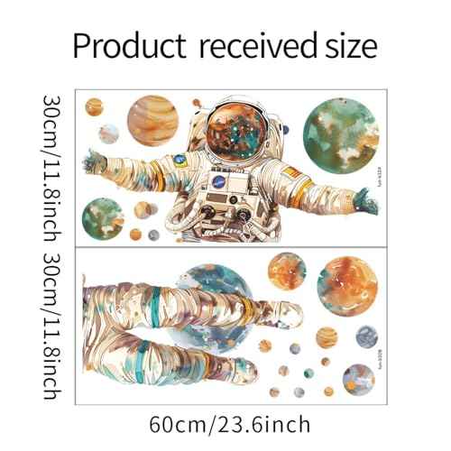 Astronaut Wall Stickers Large Cartoon Spaceman Outer Planet Wall Decals Creative DIY Art Vinyl Removable Art Decor for Kids Bedroom Playroom Living Room