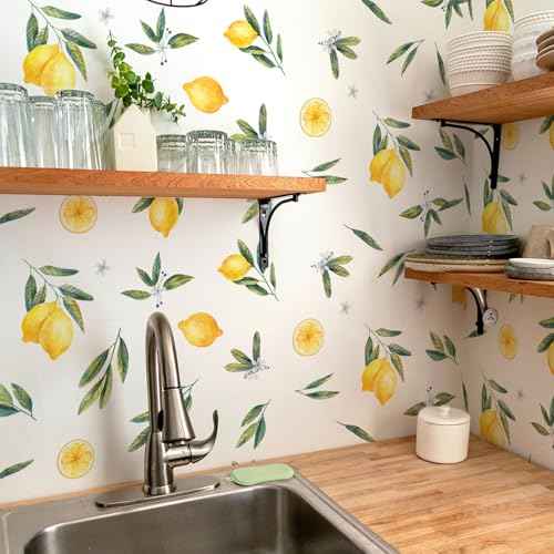 Lemon Fruit Wall Decals Peel and Stick Green Leaves Lemon Flower Kitchen Food Wall Stickers Removable Small Fruit Leaf Wall Decor for Nursery Kids Room Decor ZSZ1186-C