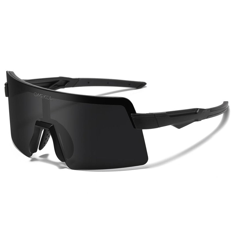 OMEKOL Polarized Sports Sunglasses Cycling Glasses UV400 Mountain Bike Goggles MTB Riding Bicycle Eyewear Men Women Baseball Running Fishing Golf Outdoor - Black Frame/Black Lens