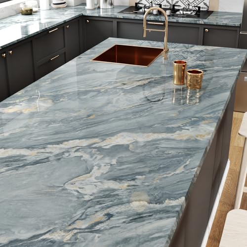 Blue Marble Countertop Contact Paper Peel and Stick Blue Marble Wallpaper for Bathroom Walls Removable Glossy Granite Contact Paper for Cabinet Table Couneter Top Vinyl Wrap 15.7¡¿78.7''