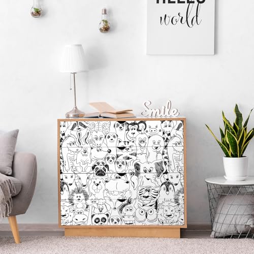 FunStick Black and White Wallpaper Peel and Stick Modern Animal Wall Paper Self Adhesive Vinyl Fun Lion Tiger Deer Dog Animal Contact Paper Removable Wallpaper for Kids Room Bedroom Walls 17.5"x118"