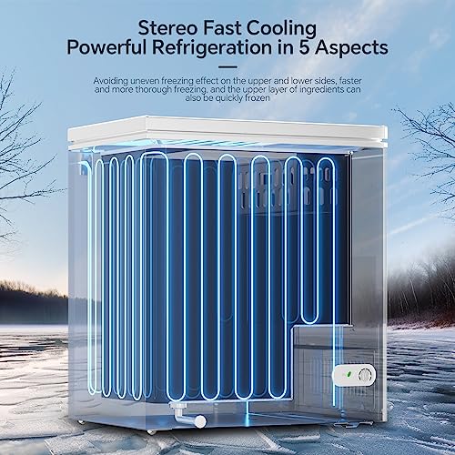 Kismile 5.0 Cubic Feet Chest Freezer with Removable Basket Free Standing Top Open Door Compact Freezer with Adjustable Temperature for Home/Kitchen/Office/Bar (5.0 Cubic Feet, White)…