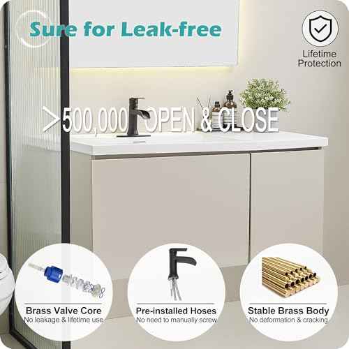 Matte Black Waterfall Bathroom Faucets, 1 Hole or 3 Hole (4 Inch) Bathroom Sink Faucet with Drain, Deck Plate, 1 Handle for Vanity, Restroom, RV, Modern, Brass Material