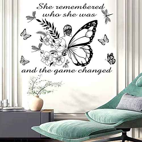 Inspirational Wall Art Quote - 'She Remembered Who She Was' - Positive Motivational Butterfly Decor for Women's Bedroom & Living Room - Yoga Studio & Beauty Salon Decor