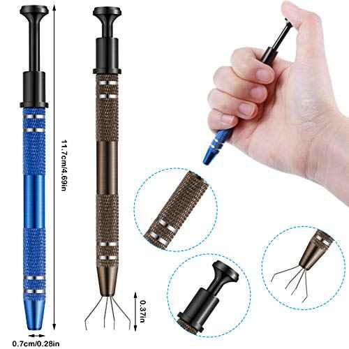 Honoson 4 Pcs Piercing Ball Grabber Tool 4-claw Jeweler's Pick up Tool Stainless Steel 4 Prongs Pickup Holder Grabber Claw for Ic Chip Electronic Component Nail Clamping Gem (Bronze and Blue)