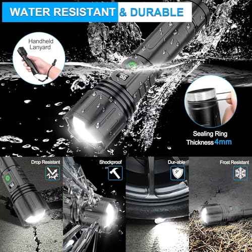 Rechargeable LED Flashlights High Lumens, High Lumens & 1500 Meters Super Bright Rechargeable Tactical Flashlight with 5 Modes,Waterproof,Powerful Handheld Flash Light for Camping