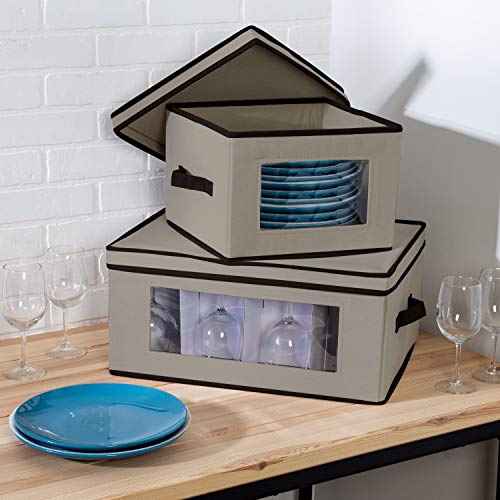 Honey-Can-Do 2-Pack Dishware or Closet Window Storage Boxes, Grey SFT-09073 Grey