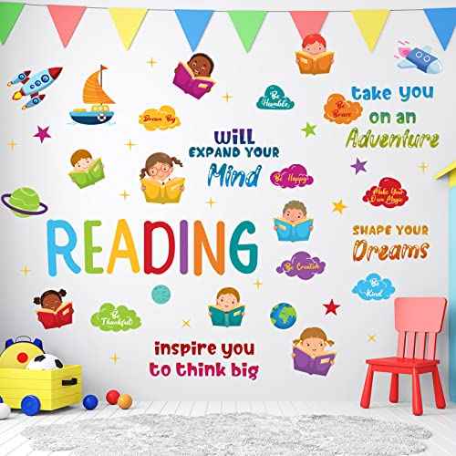 Leinuosen Kids Wall Decals Classroom Colorful Inspirational Decals Daycare Playroom Wall Decor Motivational Positive Saying Sticker(Reading)
