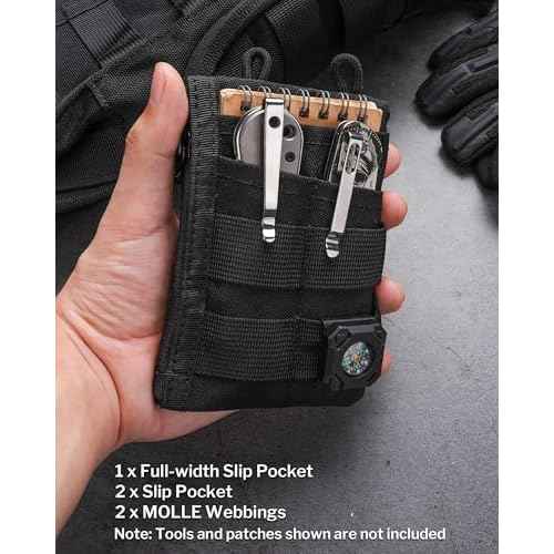 VIPERADE VE18N-M EDC Pouch, Pocket Wallet with 3 EDC Slots+2 Zipper Pockets, 1 Large Pocket for Notebook or Cellphone, Slim EDC Pocket Organizer for Men (Black)