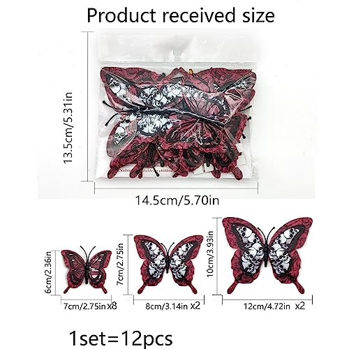 24 Pcs Halloween Wall Stickers - 3D Double-Layer Butterfly Wall Decor & Window Decals for Home Room Art DIY Decoration (Red & Black, Removable)