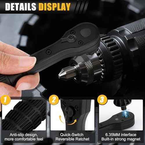 3-in-1 Ratchet Drill Chuck Key Wrench, Universal Chuck Key Replacement Tool for Drill, Universal Replacement Tool for Electric Drills & Power Tools with Extended Arm for Added Torque