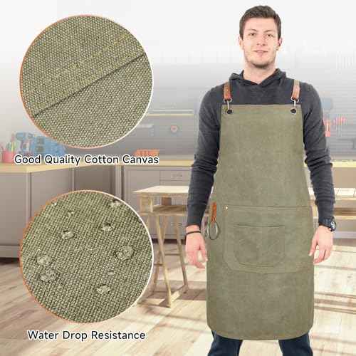 SAN LIKE Woodworking Apron for Men Chef Aprons for Men with Large Pockets Waxed Canvas Heavy Wood Working Apron Size S to XXL