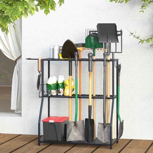 Organizer Yard Tool Storage Rack,Garden Organizer,Steel Yard Tool Racks To Store Long-Handled Tools,Tool Holder For Garden,Shed,Outdoor,Black