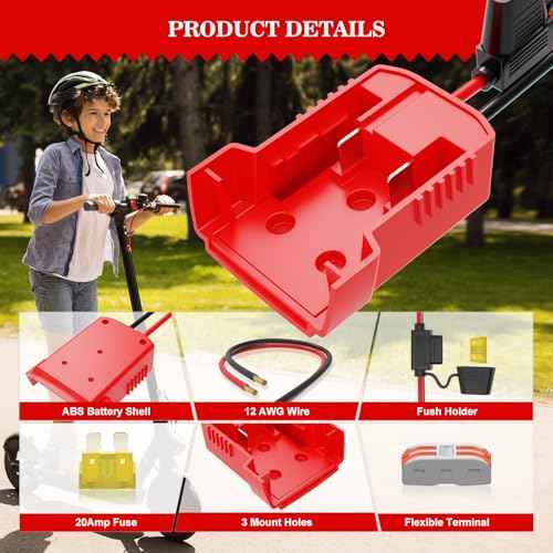 4 Pack Milwaukee M18 Battery Adapter Kit with Fuses, 12AWG Wiring for Power Wheels, DIY RC Cars & Robotics - Convert 18V Tool Battery to Kids Ride-On Toys Truck