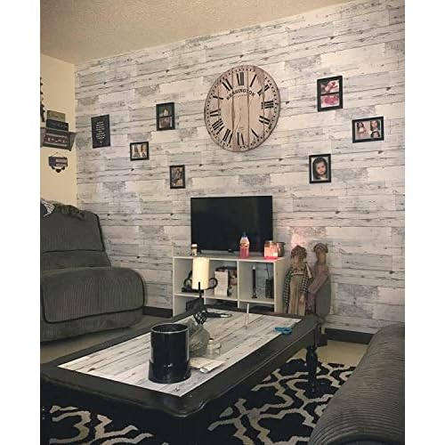 Distressed Wood Wallpaper Peel and Stick Wallpaper Self Adhesive Wall Paper for Home Wood Removable Wallpaper Grey/White Paper for Kitchen Nursery on Background Decorative 17.7''x118.1''