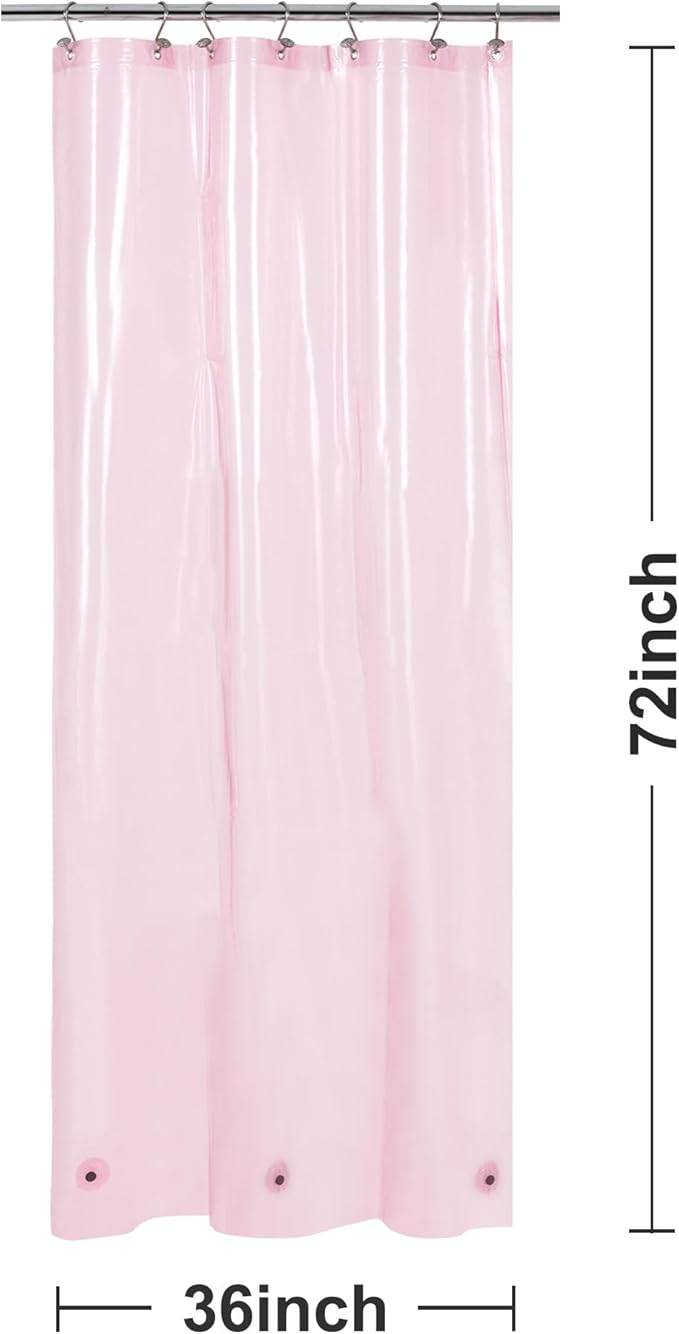 Barossa Design Clear Pink Stall Shower Curtain Liner with 3 Magnets - 36" x 72" Waterproof Lightweight PEVA Plastic Narrow Shower Liner for Small Bathroom, Metal Grommets - Clear Pink