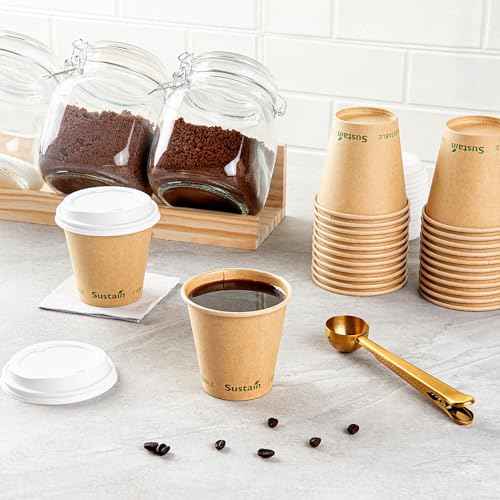 Restaurantware-Sustain 8 Ounce BPI-Certified Hot Cups, 50 Single Wall Coffee Cups - Lids Sold Separately, Leakproof PLA Coating, Compostable Kraft Paper Cups, For Hot Or Cold Drinks