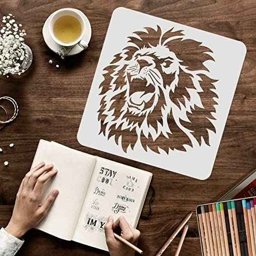 FINGERINSPIRE Lion Head Stencil 11.8x11.8 Inch - Wild Animal Pattern for African Big Cat - Reusable Plastic Stencil for Painting on Wood, Floor, Wall and Tile