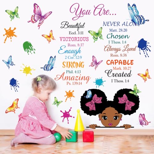 Inspirational Wall Decals Black Girl Religious Stickers Positive Saying African American You are Beautiful Nursery Decor African American Bedroom Art, Positive Afro Kid Teen Room Home Decor