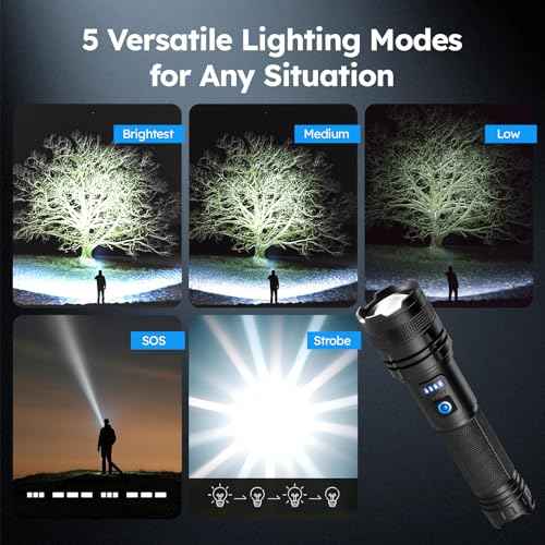 THY TRY Rechargeable LED Flashlight 2-Pack, 90000 High Lumens Super Bright Handheld Flashlights, 5 Modes & Adjustable Focus, High Powered Handheld Flashlight for Home Camping Outdoor Night Work