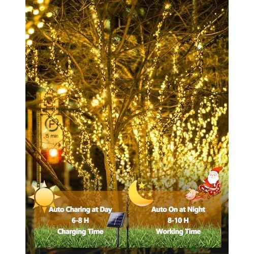 6 Pack Solar Christmas Lights Outdoor Waterproof, 600 LED 198 FT Solar Powered String Lights Outdoor with Green Wire 8 Lighting Modes, Mini LED Xmas Tree Light for Fence Party Decorations, Warm White