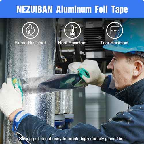 NEZUIBAN Aluminum Foil Fiberglass Tape, HVAC Heat Resistant Tape,2 Inches x 100 Feet