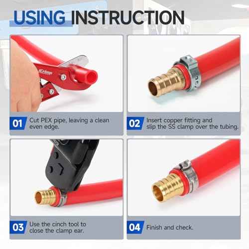 iCrimp One-Hand Crimping Tool Meets ASTM F2098, PEX Clamp Cinch Tool Kit with 20PCS 1/2-in, 10PCS 3/4-in PEX Clamps and Pipe Cutter- All in One