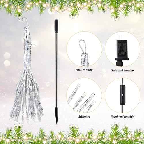 WILLBOND 3 Pcs Christmas Tree Star Topper Christmas Starburst Light Set, Hanging Ground Dual-use Firework Lights with 80 Leds Waterproof Dandelion Light Ball with Plug Hook for Xmas Holiday Yard Decor
