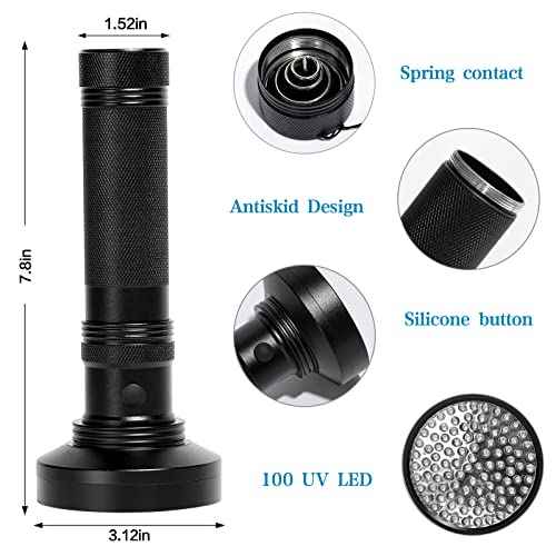 Black Light UV Flashlight, 100 LED Blacklight Flashlights 395 nM Pet Urine Detector for Cat Urine, Stains, Bed Bug, Batteries not Included (100 LED)