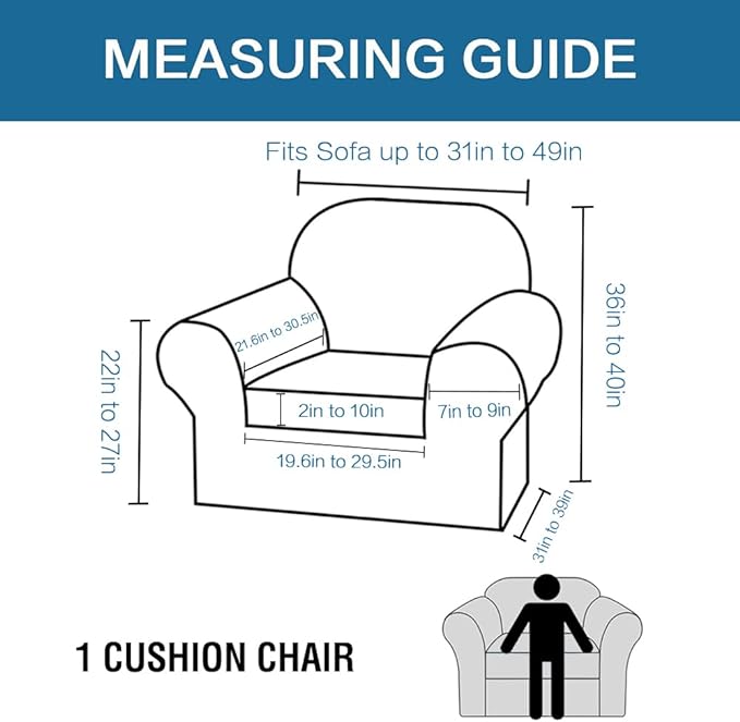 H.VERSAILTEX Rich Velvet Stretch 2 Piece Cover Chair Slipcover Sofa Cover Furniture Protector Couch Soft with Elastic Bottom Chair Couch Cover with Arms Width Up to 49 Inch(Chair, Sea Grass)