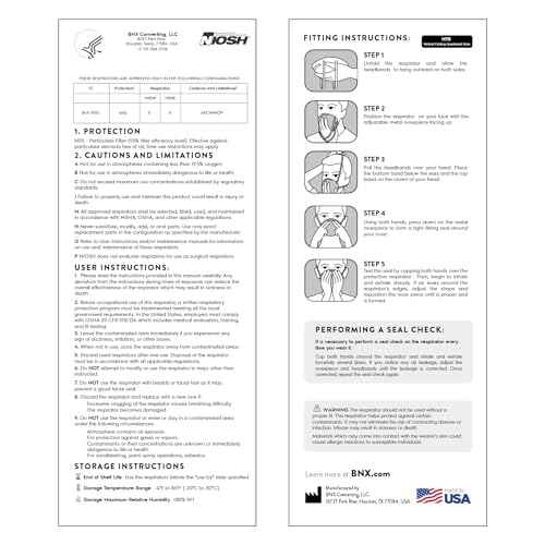 AccuMed BNX N95 Mask Black NIOSH Certified MADE IN USA Particulate Respirator Protective Face Mask (50-Pack, Approval Number TC-84A-9315 / Model H95B) Black