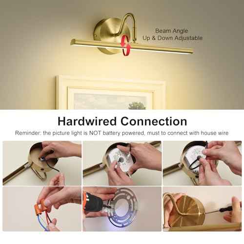 Hardwired Picture Lights for Wall - 16.5" Lights for Pictures on Wall - Dimmable 3CCT Picture Frame Light - 15W Brass Poster Light for Gallery Art Display - 2700K-6500K Warm White