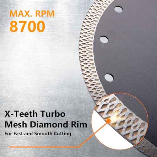 POWERTEC 7 Inch Diamond Saw Blades for Wet Tile Saw 3 Pack, Super Thin Turbo Mesh Rim Tile Blades for Cutting Porcelain, Granite Tile & Ceramic Tile, 7" Diamond Blades (14001-P3)