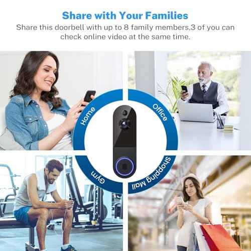 1080p Wireless Video Doorbell Camera with Receiver, AI Human Detection, 2-Way Audio, Night Vision, Cloud Storage, Real-Time Alerts, Rechargeable Battery Powered, 2.4G Wi-Fi Only