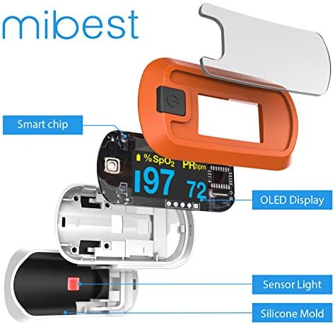 MIBEST Orange Dual Color OLED Finger Pulse Oximeter - Blood Oxygen Saturation Monitor with Color OLED Screen Display and Included Batteries - O2 Saturation Monitor