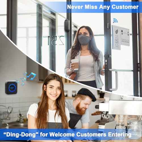 Wireless Door Chime for Business When Entering Door Chimes When Door Opens for Home Door Sensor Alarm with 800Ft Range 55 Chimes 5 Volume Levels Adjustable Number Display(3 Receiver & 3 Sensor)