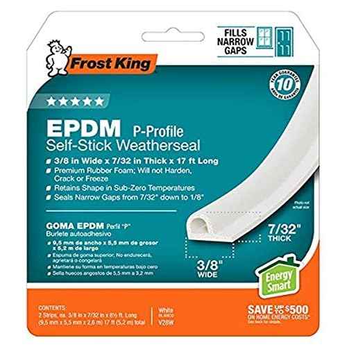 Frost King EPDM Rubber Self-Stick Weatherseal Tape, P-Section, 3/8" W, 7/32" T, 17 ft L, White