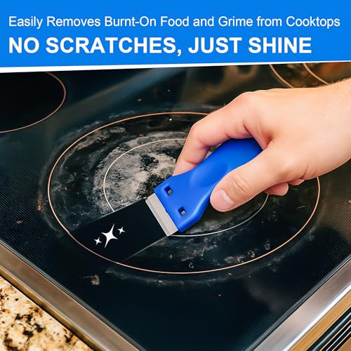 Glass Stove Top Scraper and Non Abrasive Cook top Scrubbing Pads Kit with Extra Replacement Blades, Razor Blade Scraper Cleaning Tools for Oven, Kitchen, Windows, Paint Removal and Adhesive Residues