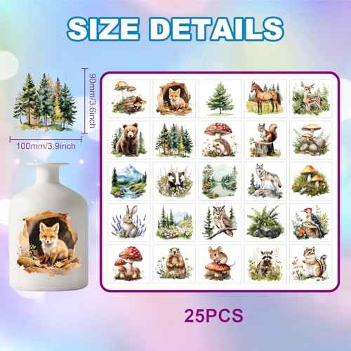 GLOBLELAND 25 Sheets Forest Animals Adhesive Stickers Jungle Animals Decal Stickers 3.9x3.6 inch Autumn Plants Landscape Adhesive Lantern Jar Decals for Window Lamp Glass Cup Vase Art Home Decor