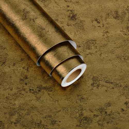 Antique Gothic Metallic Wallpaper Rusty Gold Brushed Stainless Steel Contact Paper for Countertops Removable Industrial Metal Wallpaper for Wine Cabinet Accent Wall Kitchen Countertop Liner
