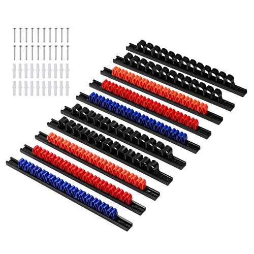 AIRTOON 10 PCS Screwdriver & Wrench Organizer, Plastic Rail Wrench Hanger with Clips, Pegboard Tool Holder, Wear Resistance Improved