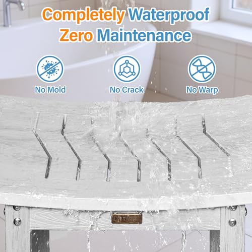 YEFU Shower Chair for Inside Shower: Waterproof/No Maintenance - Shower Stool with Shelf & Handle Weight 400 LBS - Use for Bathrooms/Outdoor - Non-Slip Easy Assemble Bench for Adult/Elderly/White