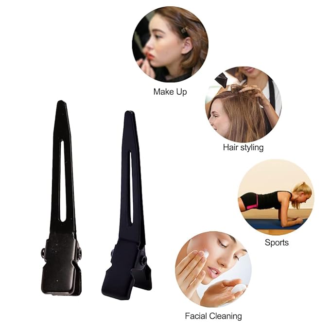 100 Pieces Single Prong Hair Clips, BetterJonny Black Section Hair Clips 1.75 Inches Curl Clips Metal Alligator Clips Hair Pins for Hair Salon Hair Extensions