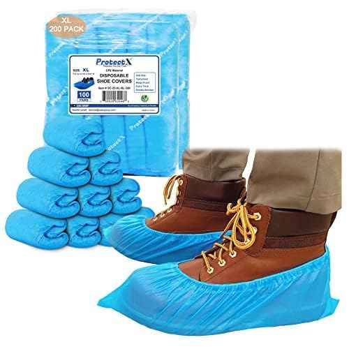 ProtectX Disposable Shoe & Boot Covers, XL Extra Large, 200-pack (100 pairs), Waterproof, Slip Resistant, Durable CPE plastic, Fits up to Men¡¯s 14 US Size and All Women¡¯s US Size Shoes