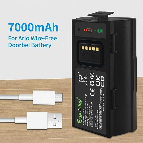 A12 Replacement Arlo Essential Wire-Free Video Doorbell VMA2400 Battery Compatible with Arlo Doorbell AVD2001 AVD2001B Rechargeable Back-Up Battery 7000 mAh