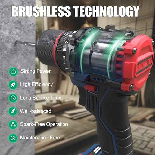 20V Cordless Drill Set, Brushless Power Drill with 2 Batteries and Charger, 3/8-Inch Metal Chuck, 22 Torque Settings, Drill/Driver Bits and Tool Bag Included