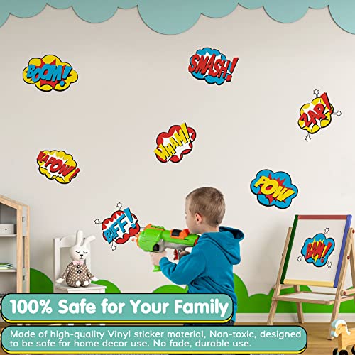 Superhero Wall Decals Peel and Stick Comic Book Sound Effects Stickers Superhero Boom Pow Vinyl Stickers Wall Art Decor