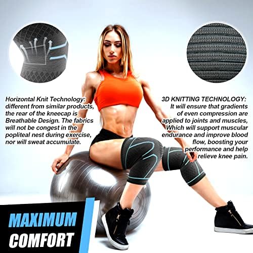 NEENCA Knee Braces for Knee Pain Women & Men -2 Pack Knee Sleeves for Knee Pain Set, Knee Brace Compression Sleeves, Knee Support for Sports, Running, Meniscus Tear, ACL, PCL, Arthritis Pain Relief...