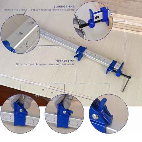 FEIRONG 48 Inch Heavy Duty Bar Clamps (2 Pack) - Dual-Scale Ruler (Inch & CM), 330LB Capacity, 90¡Æ Angled Jaws for Cabinet Making, Door Assembly, Professional Woodworking (Blue)